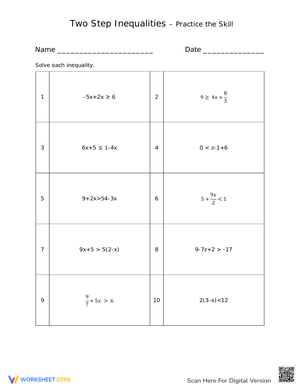 Two-Step Inequalities Worksheet