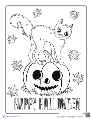 Happy Halloween Cat on Pumpkin Page