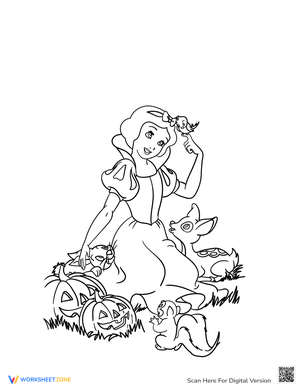 Snow White and Pumpkins: A Fun Coloring Page