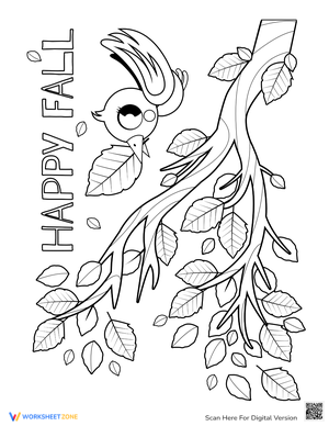 Cute Bird in Happy Fall: A Seasonal Coloring Page