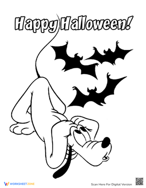 Pluto with Bats: A Spooky Halloween Coloring Page