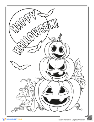 Scary Carved Pumpkins: A Happy Halloween Coloring Page