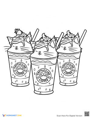 Kawaii Catpuccino: A Coffee Coloring Sheet