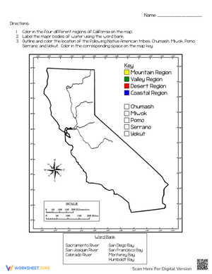 California Map: Latitude and Longitude Worksheet