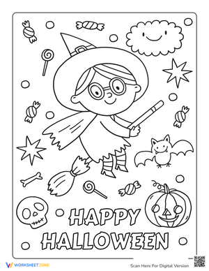 Flying Witch: A Happy Halloween Coloring Page