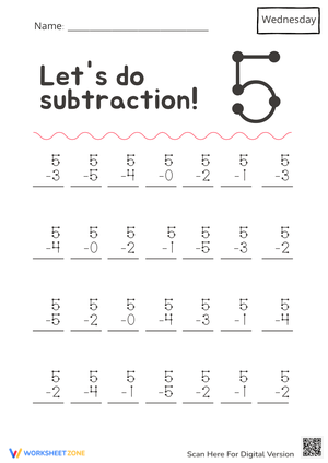 Touch Number Math Subtraction Worksheet