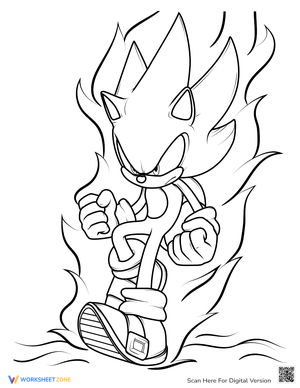Super Sonic the Hedgehog Coloring Page Flames