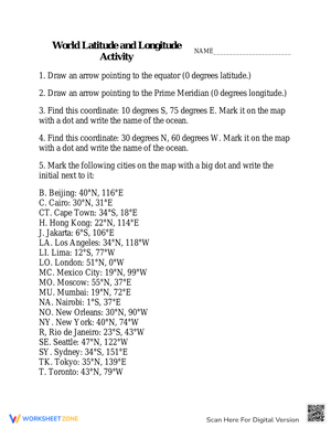 Longitude and Latitude Exercise Worksheet