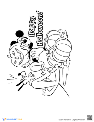 Mickey & Pluto Halloween Coloring Page