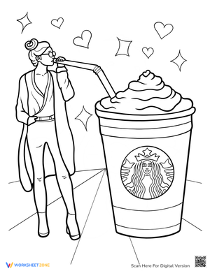 Woman with Starbucks Coffee Coloring Page
