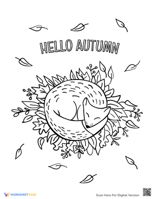 Sleepy Fox Autumn Coloring Page