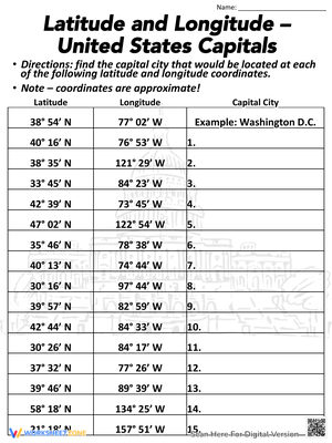 Latitude & Longitude with US Capitals