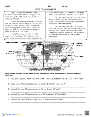 Latitude and Longitude Worksheet