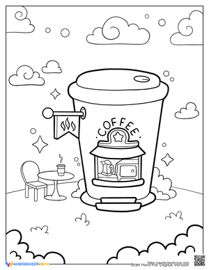 Cafe Style Coffee Cup Coloring Page for Kids