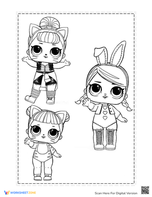 Cute LOL Cat Girls Coloring Page