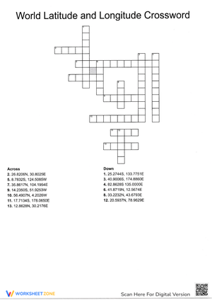 Latitude and Longitude Crossword Puzzle Worksheet