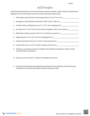 Latitude and Longitude World Travelers Activity