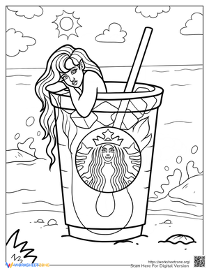 Mermaid Inside Starbucks Coloring Page