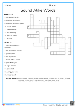 Homophones Crossword | Printable Grade 3 ELA