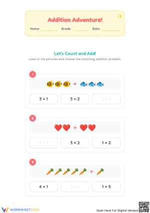 Printable Addition Adventure | Kindergarten Math Worksheet