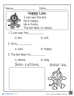 Happy Lion Coloring Page for Kids