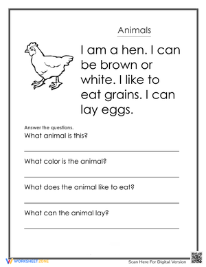 I am a Hen Worksheet for Learning