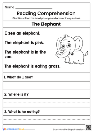 Elephant Reading Comprehension Worksheet