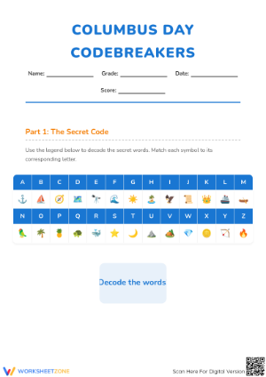 Columbus Day Codebreakers Worksheet