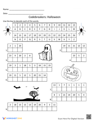 Halloween Themed Codebreakers Worksheet