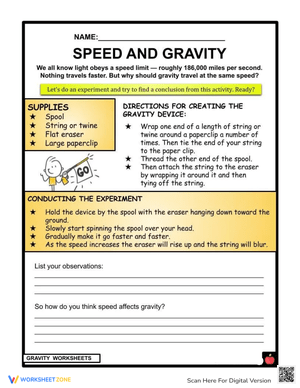 Exploring Speed and Gravity Worksheet for Students