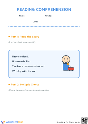Essential Grade 1 ELA Reading Comprehension Worksheet