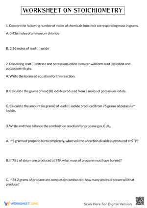 Worksheet on Stoichiometry for Chemistry Students