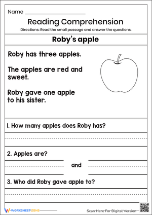 Apple Comprehension Worksheet for Students