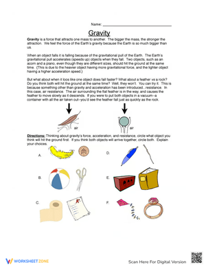 Fall Faster Gravity Worksheet for Physics