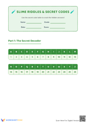 Slime Riddles Codebreakers Worksheet