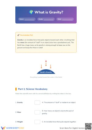 Gravity Definition Worksheet for Kids