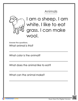 'I Am A Sheep' Reading Comprehension Worksheet