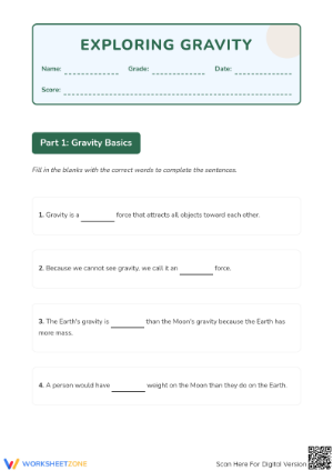 Gravity Practice Worksheet for Physics Students