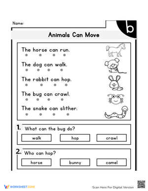 Animals Can Move Worksheet for Science