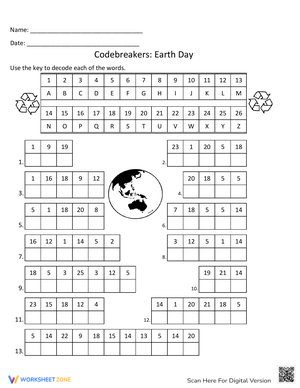 Earth Day Codebreakers Worksheet for Fun