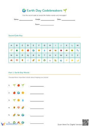 Earth Day Codebreakers Worksheet for Fun