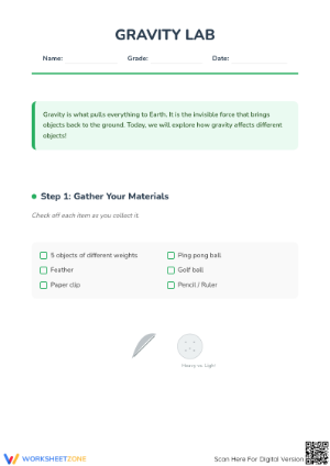 Gravity Lab Worksheet for Science Students