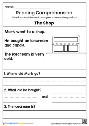 Shop Reading Comprehension Worksheet