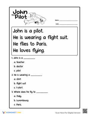 Kindergarten Reading Comprehension Worksheet