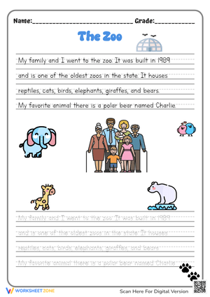 Zoo Animals Handwriting Practice - Trace & Learn Sentences