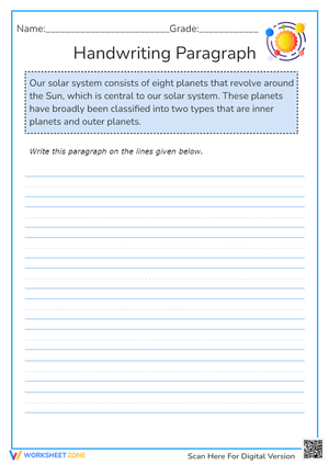 Solar System Handwriting Practice - Science & Penmanship Fun