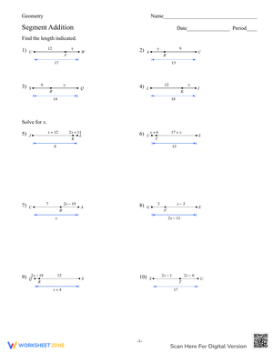 Segment Addition Postulate Practice