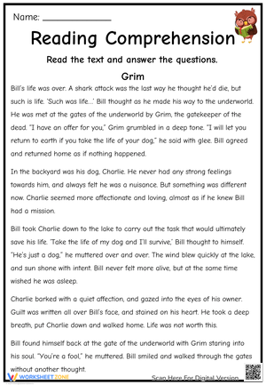 Grim Reading Comprehension Worksheet