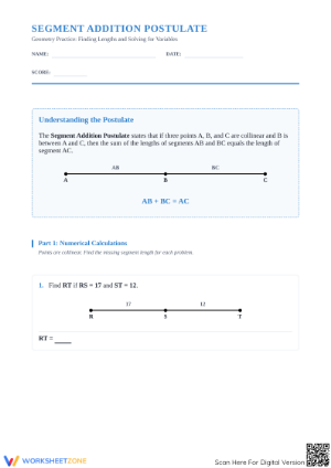 Essential Segment Addition Postulate Worksheet | Geometry