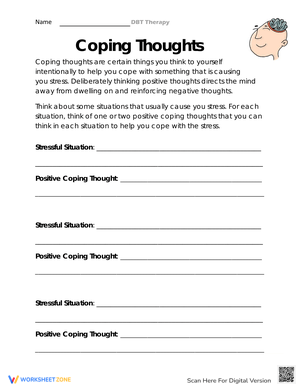 Coping Thoughts Worksheet for Resilience
